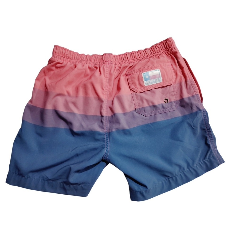 Tylers Youth Medium Swim Trunks Pink Purple Blue Striped Board Shorts Texas Logo - Picture 2 of 8